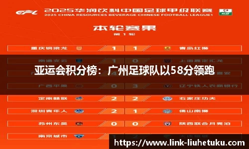 亚运会积分榜：广州足球队以58分领跑